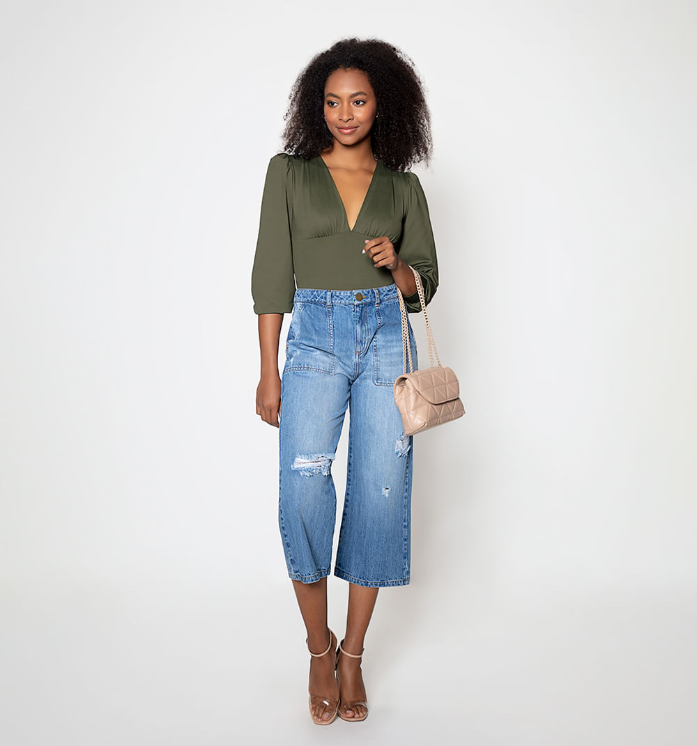 Jean culotte tiro alto con maxi ruedo