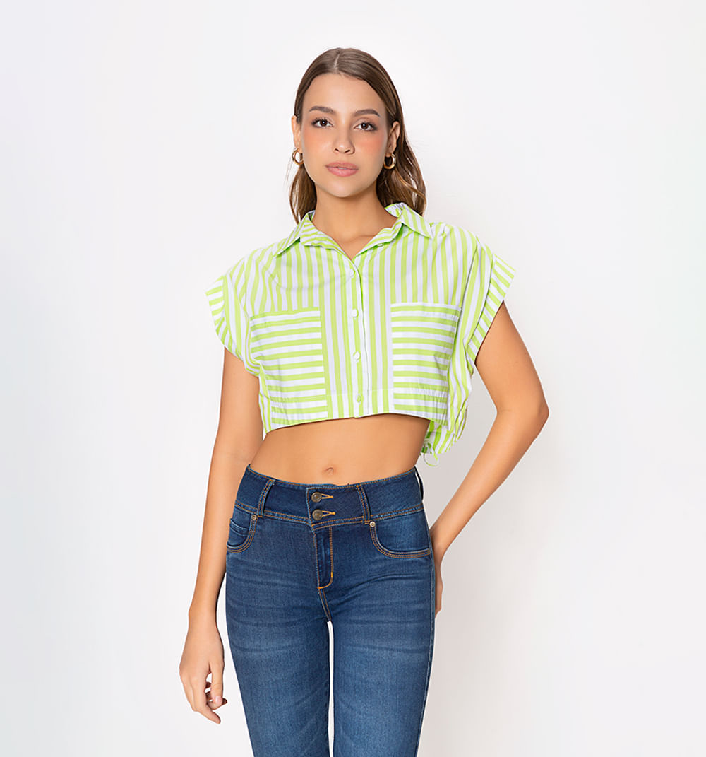 Blusa manga rodada prenses bolsillo