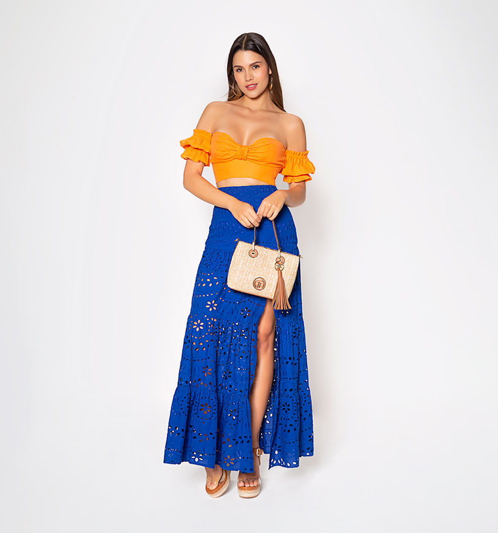 Blusa crop manga corta con hombros descu