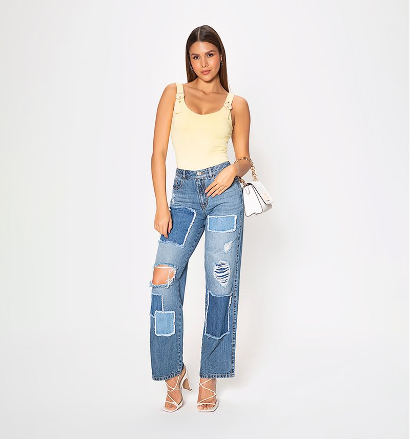 Jeans bota recta online tiro alto