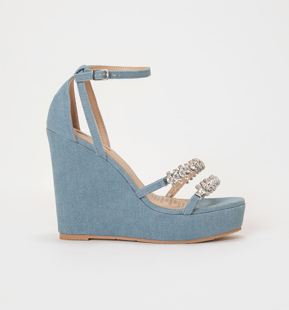 Sandalia plataforma en denim y cristales