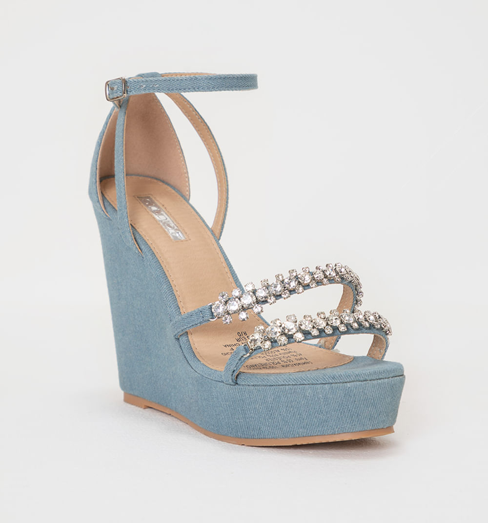 Sandalia plataforma en denim y cristales