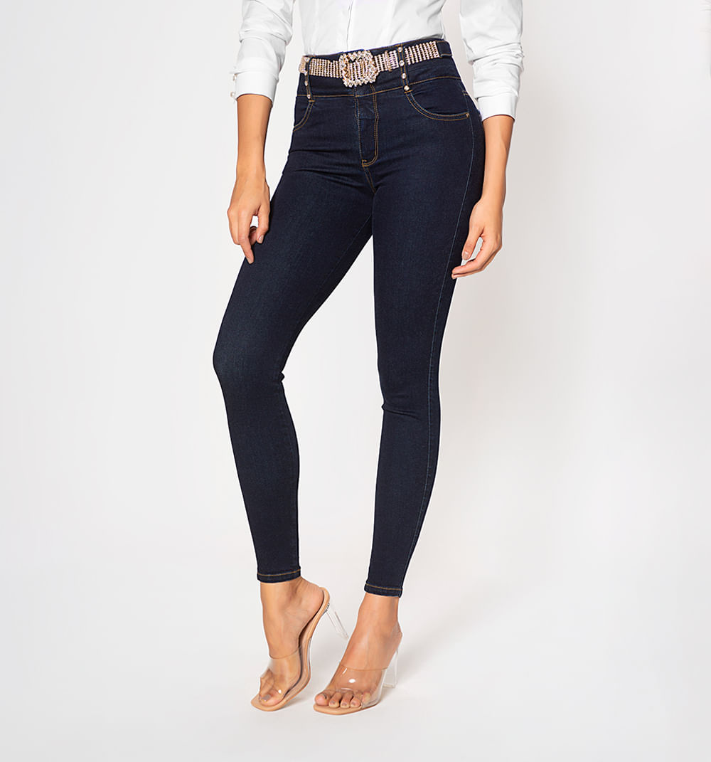 Jean ultraslim, tiro alto, pretina ancha