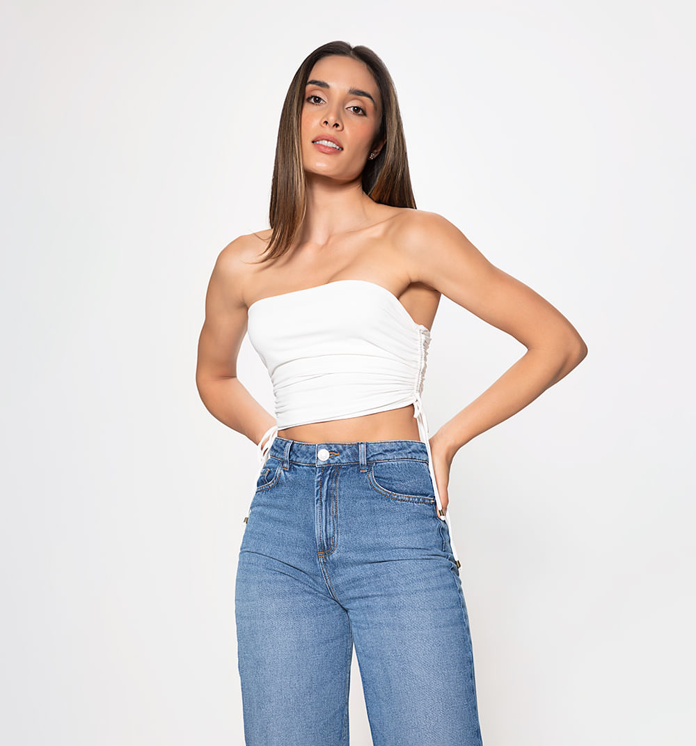 Blusa strapless con amarre en costados