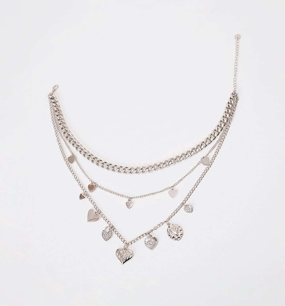 Collar cadenas y dijes corazon