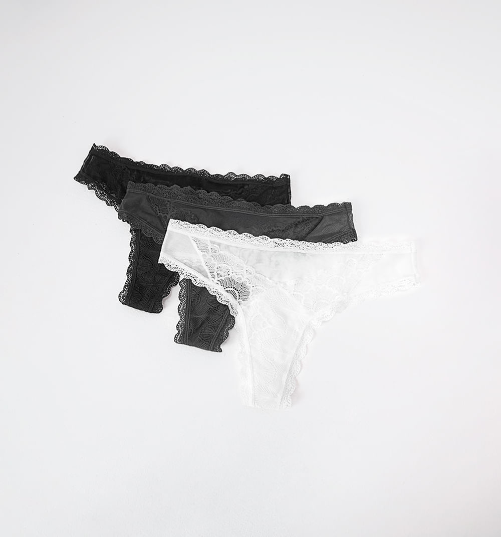 Tripack tanga mesh con encaje
