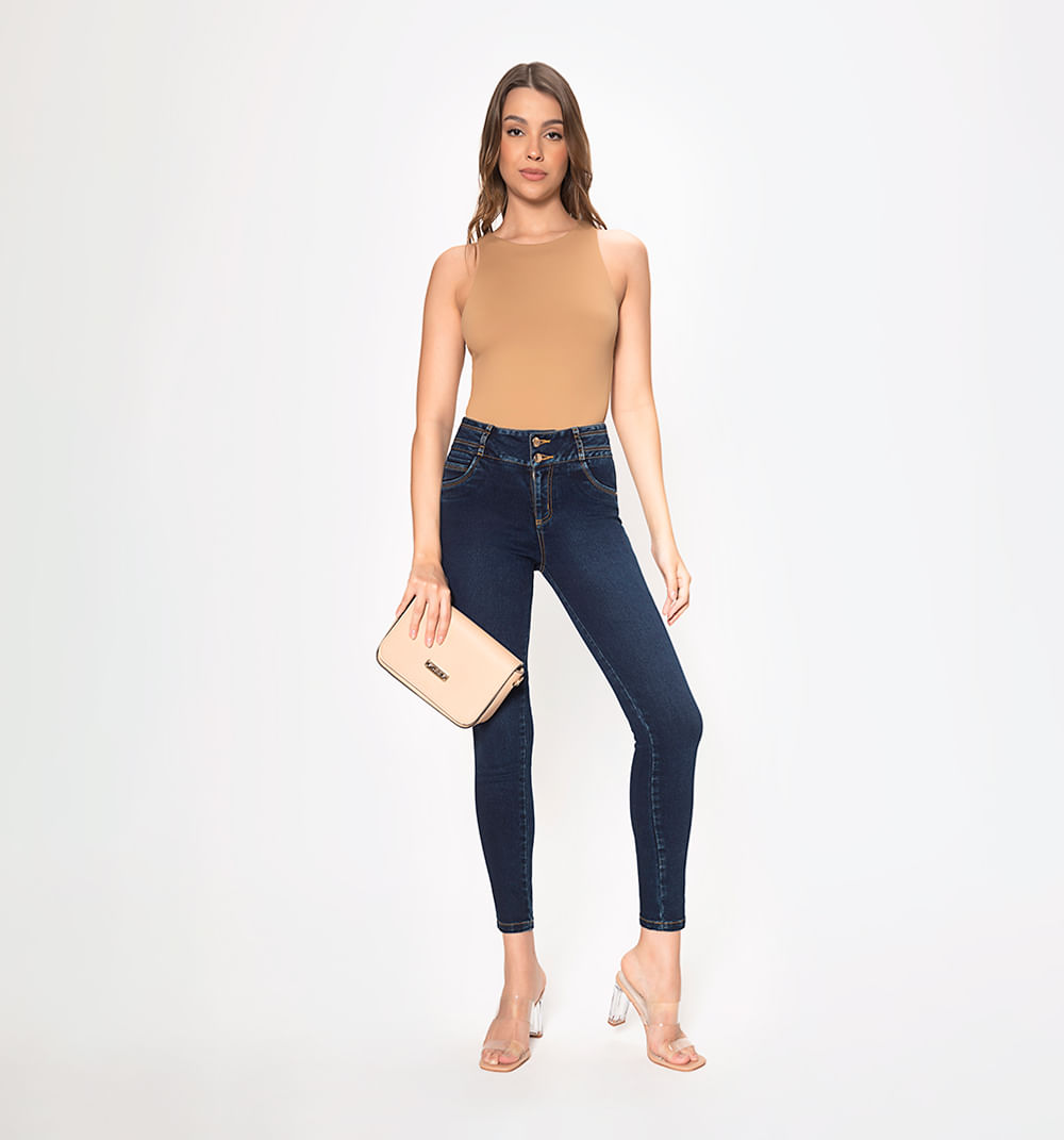Jean ultraslim tiro alto pretina ancha,