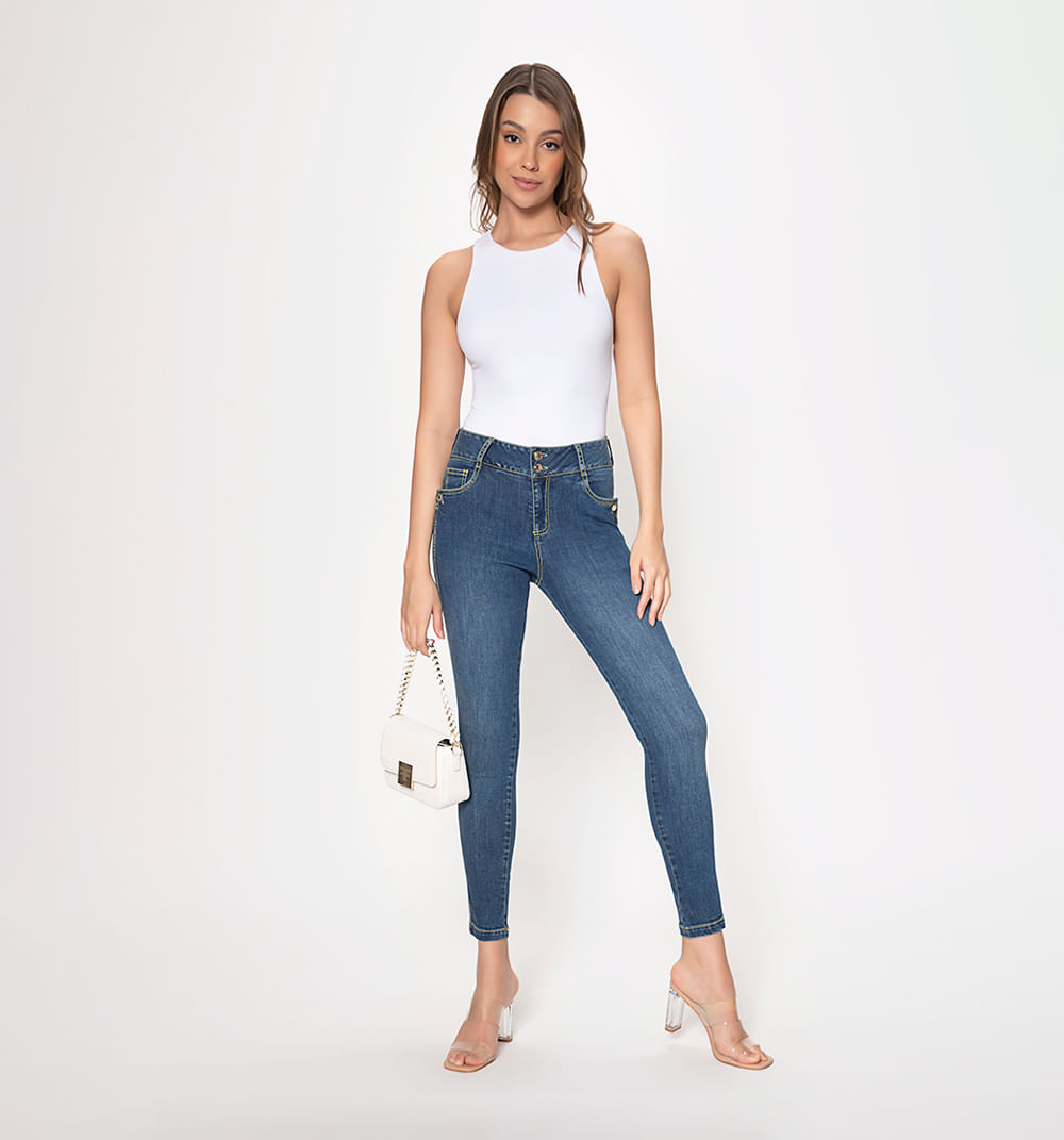 Jean skinny tiro alto cinco bolsillos