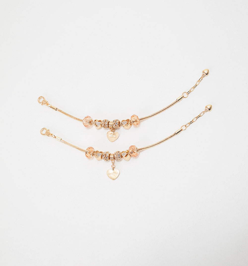 Set x 2 pulseras corazones y cristales