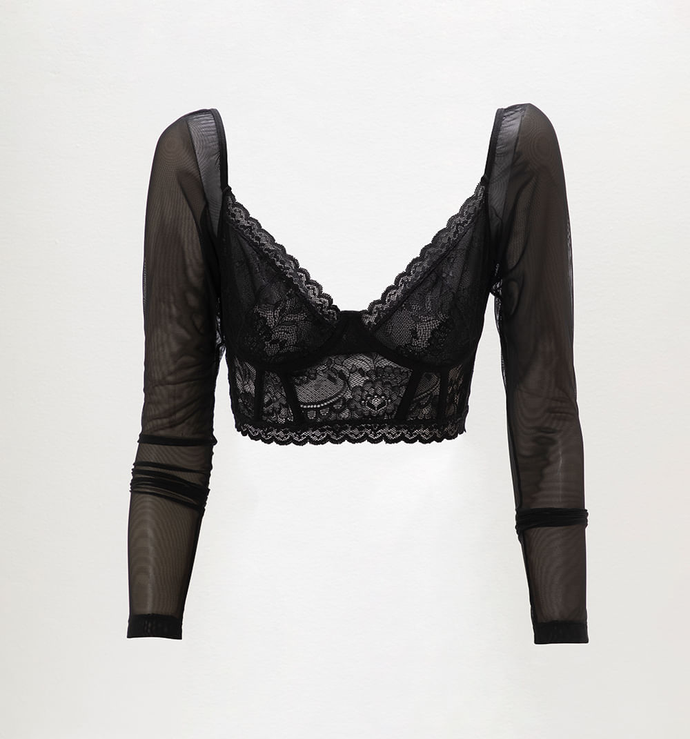 Bustier manga larga encaje y mesh