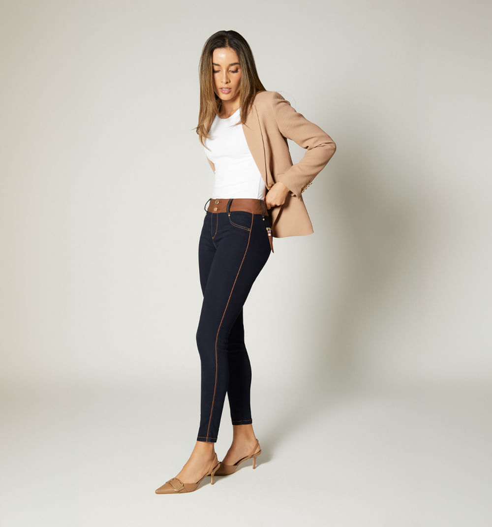 Jean ultraslim tiro medio, cierres, combinacion pu