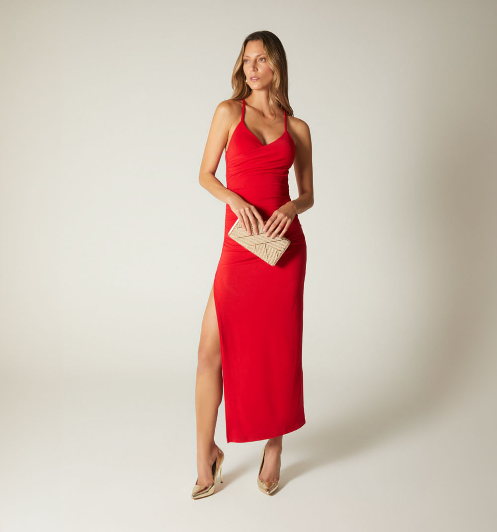 Vestido largo de tiras frente cruzado con drapeado