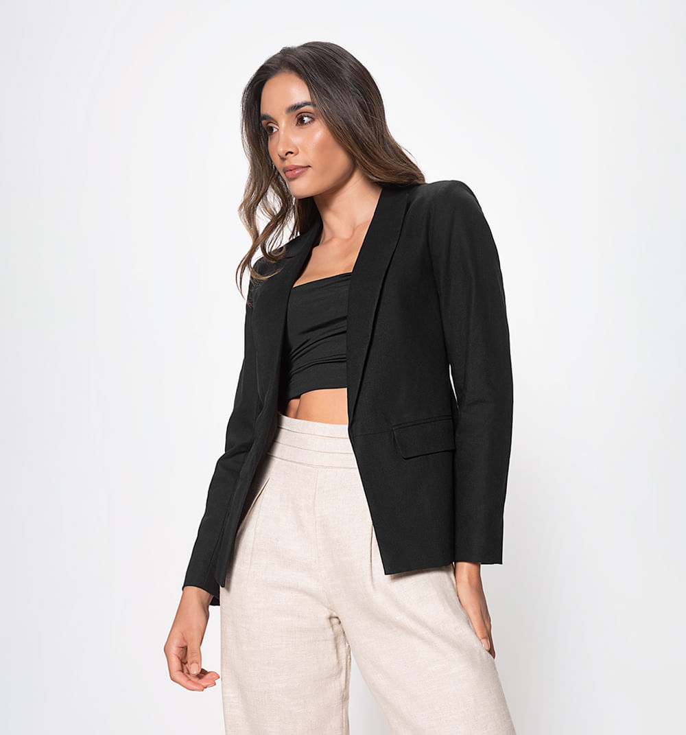 Blazer lino manga larga con solapa