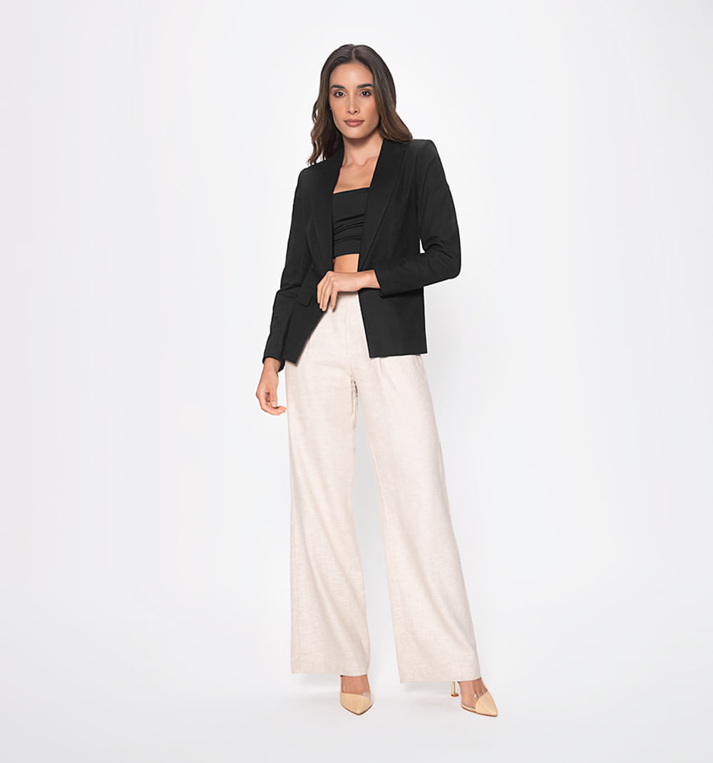 Blazer lino manga larga con solapa