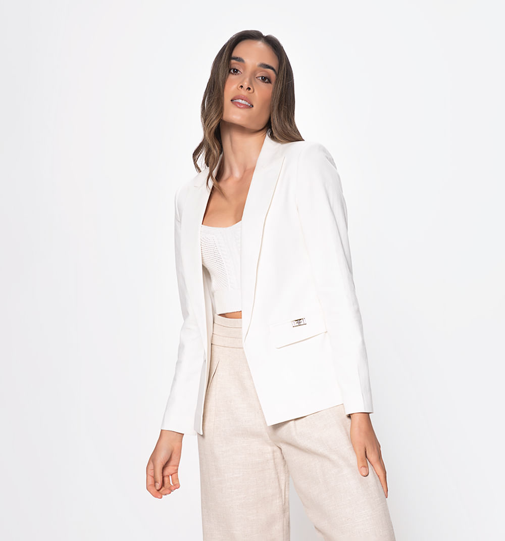 Blazer lino manga larga con solapa
