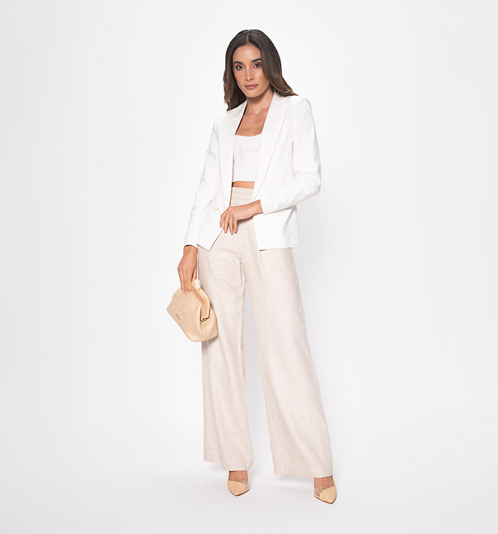 Blazer lino manga larga con solapa