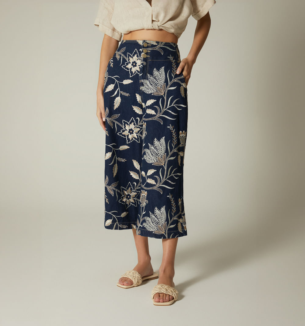 Jean culotte, tiro alto en jacquard