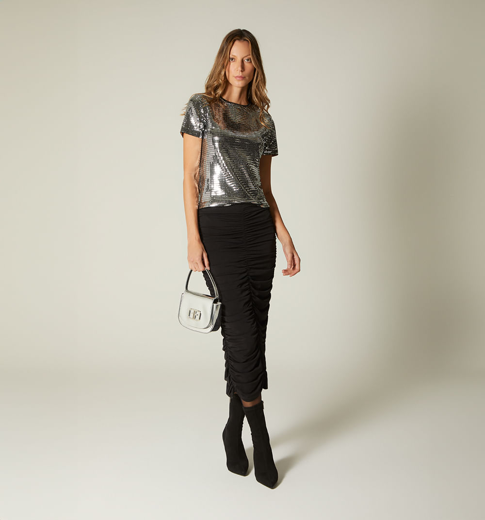 Blusa metalizada cuello redondo