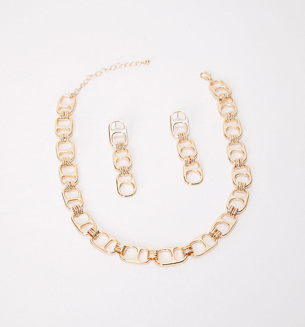 Set aretes y collar eslabon geometrico
