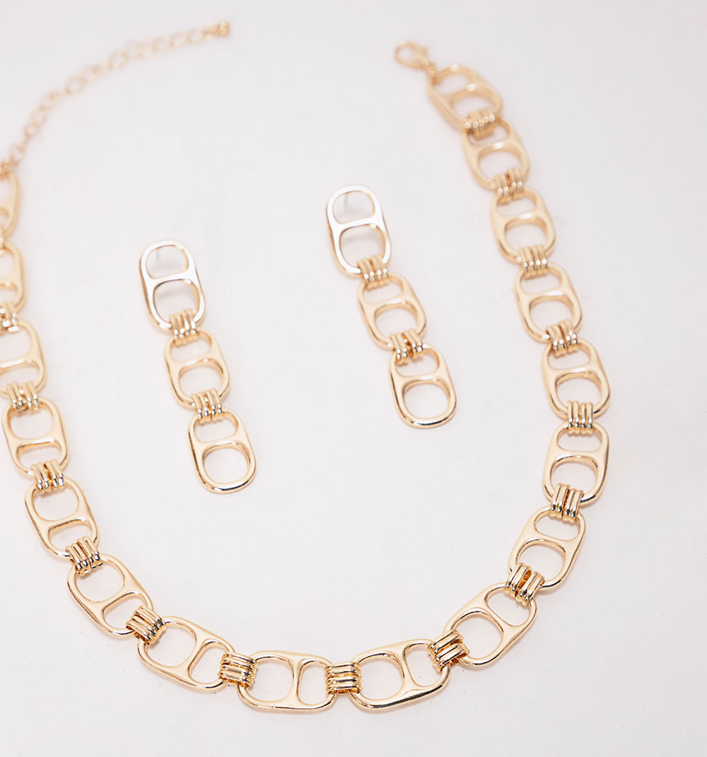 Set aretes y collar eslabon geometrico
