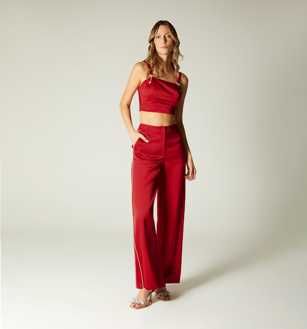Pantalon palazo tiro alto costado con brillo