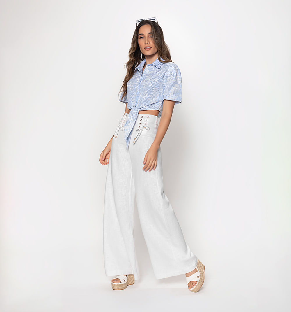 Pantalon tipo palazo tiro alto con cruce