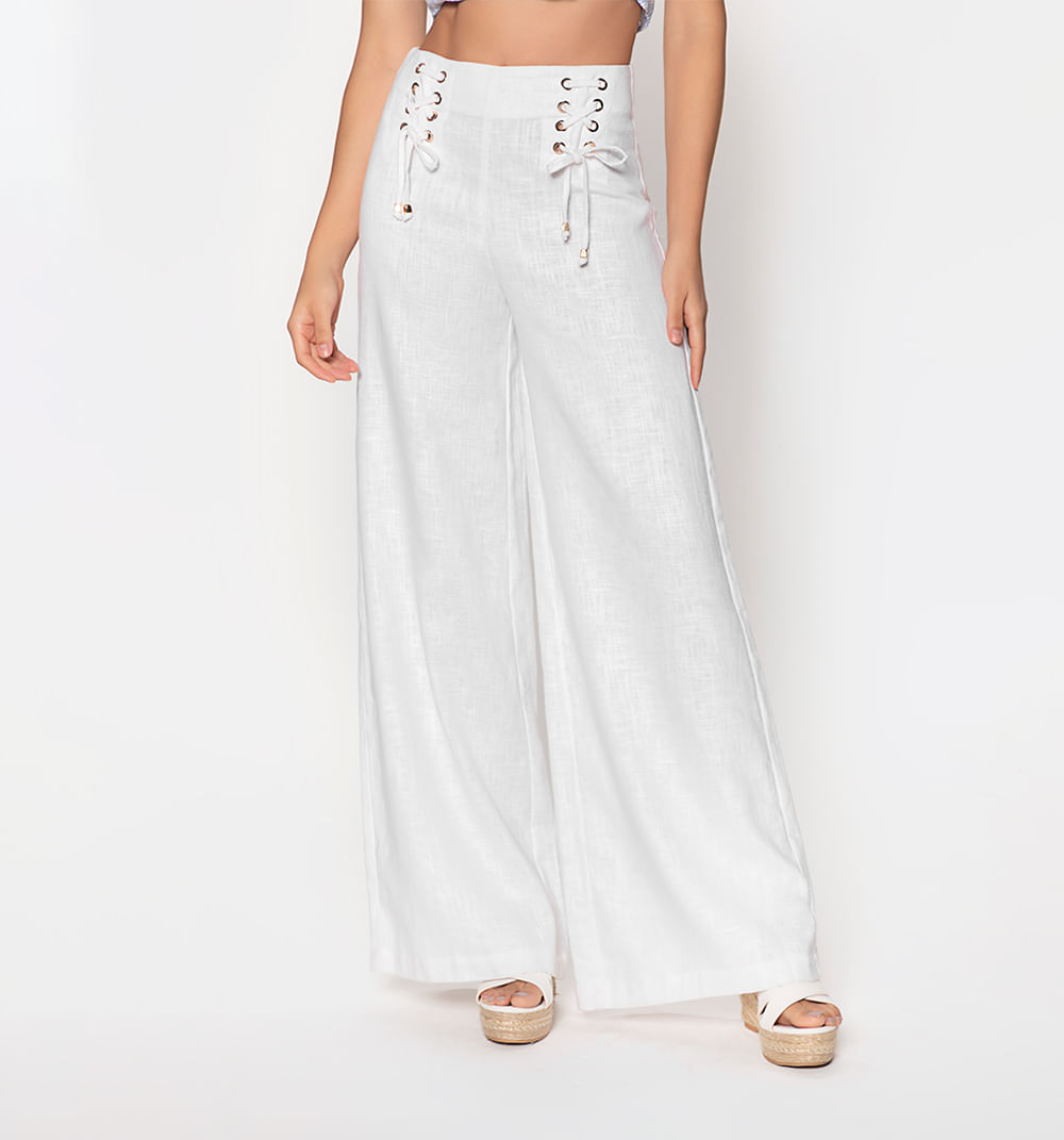Pantalon tipo palazo tiro alto con cruce de tiras