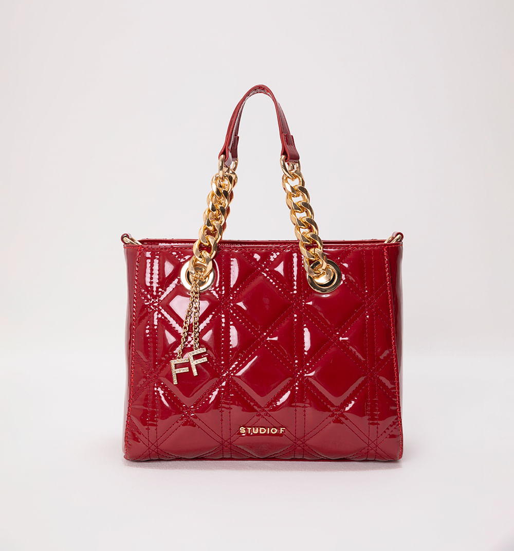 Bolso de mano con asas en cadenas y llavero ff