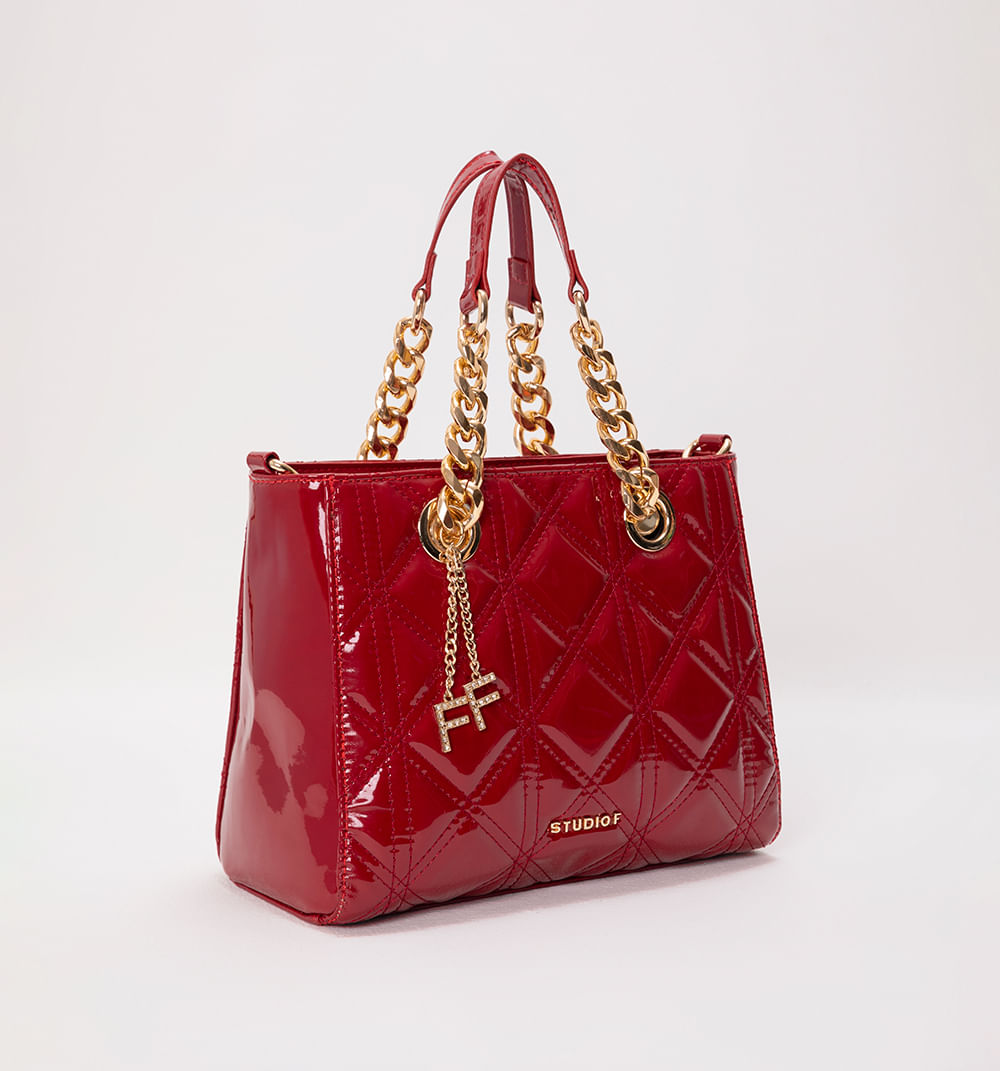 Bolso de mano con asas en cadenas y llavero ff