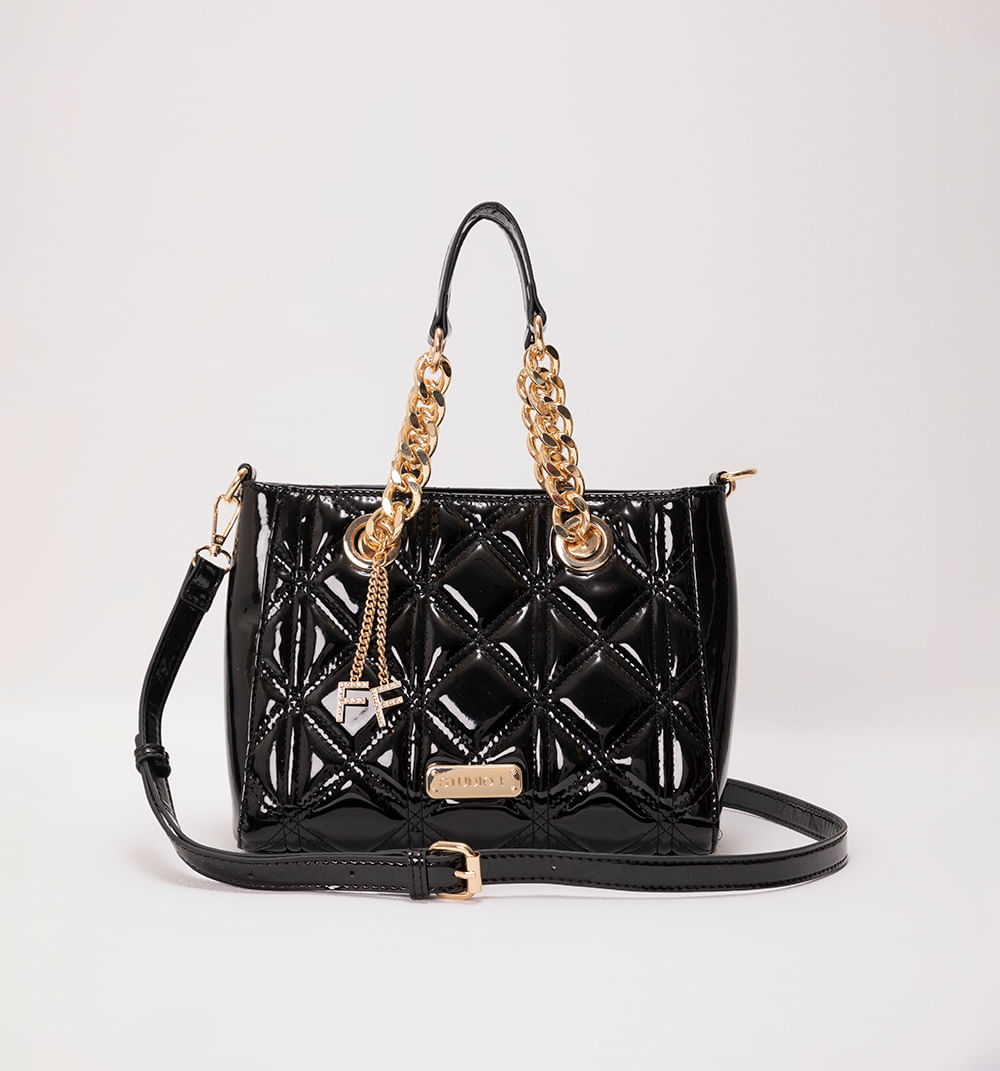 Bolso de mano con asas en cadenas y llavero ff