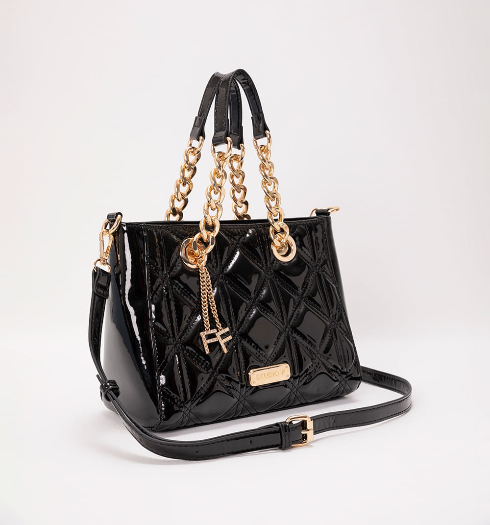 Bolso de mano con asas en cadenas y llavero ff