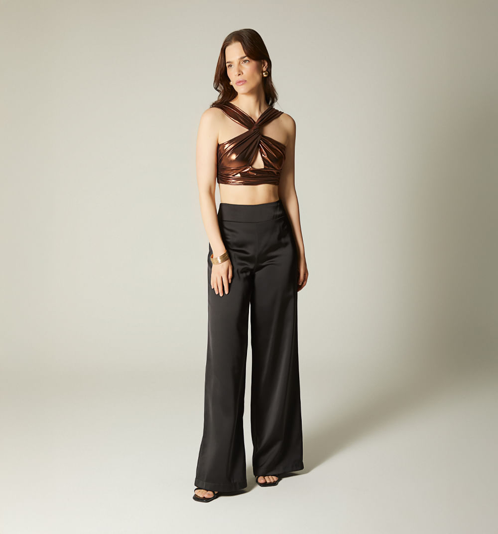 Blusa  frente entrelazado tira de anudar
