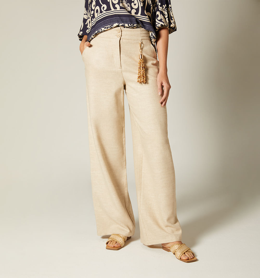 Pantalon palazzo con detalle en pretina y borla