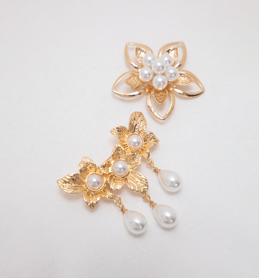 Prendedor  flor y perla set x 2