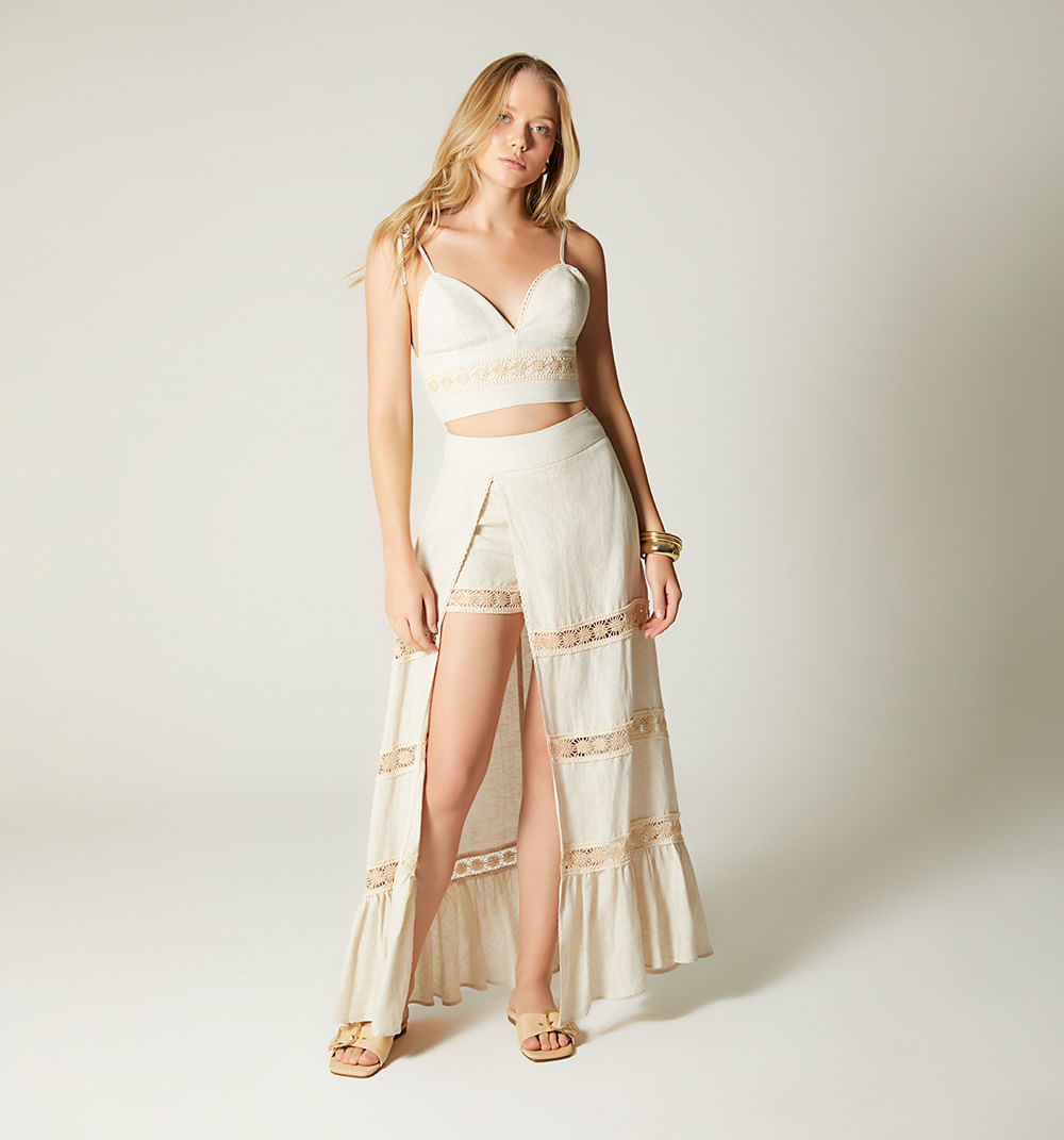 Conjunto falda cortes con encaje  y crop