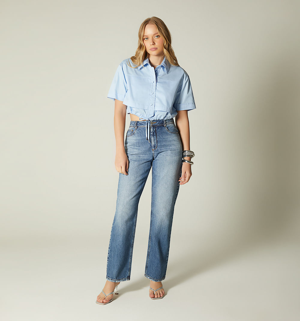 Blusa manga corta  jareta en cintura