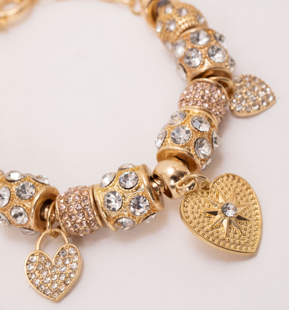 Pulsera dijes cristales y corazones