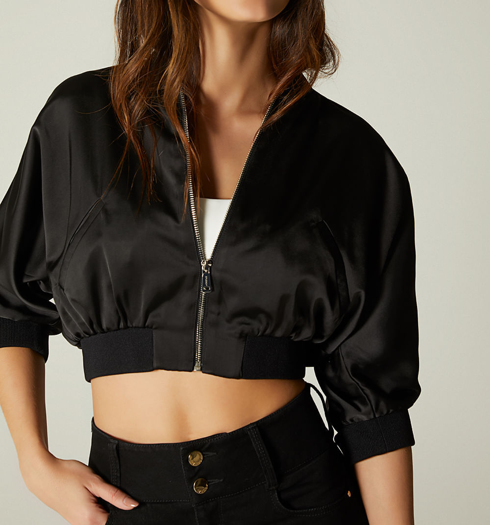 Chaqueta bomber con rib en cuello puño y