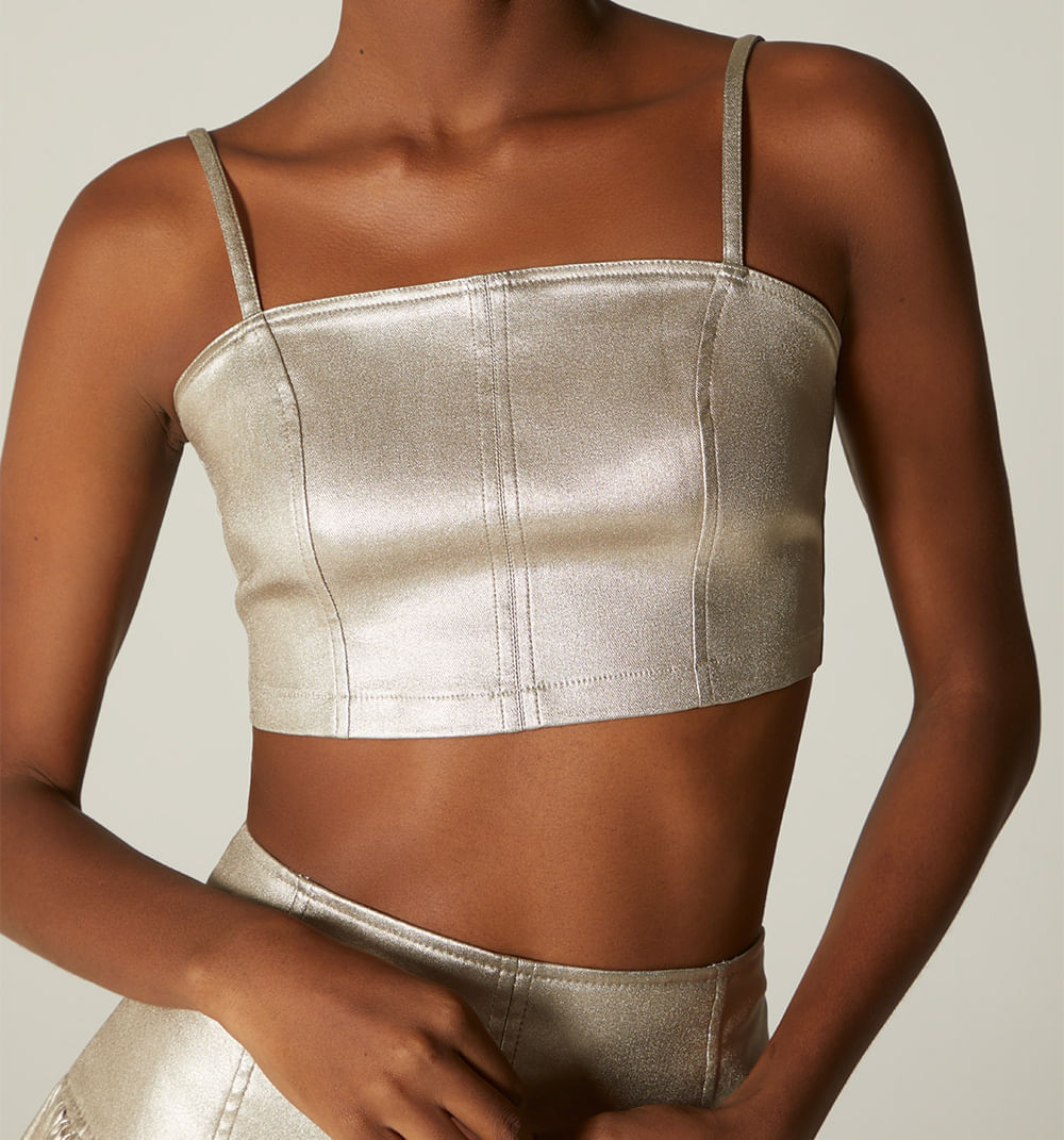 Blusa crop top de tiras, metalizada