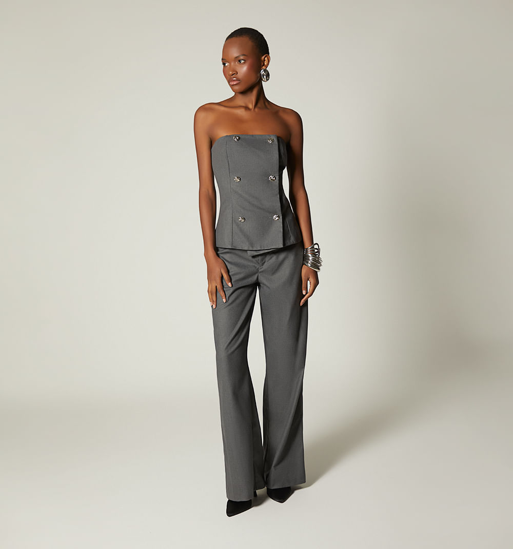 Conjunto pantalon tiro alto blusa strapl