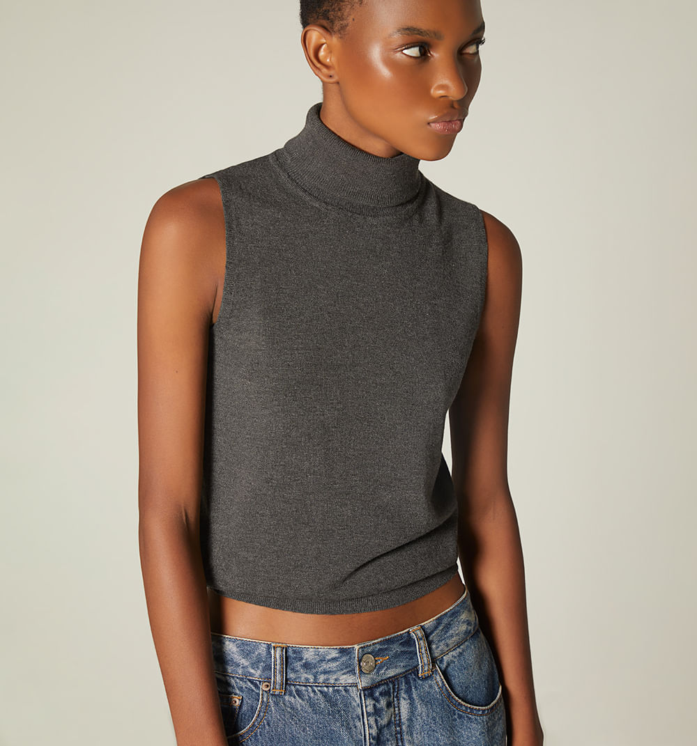 Blusa manga sisa cuello tortuga
