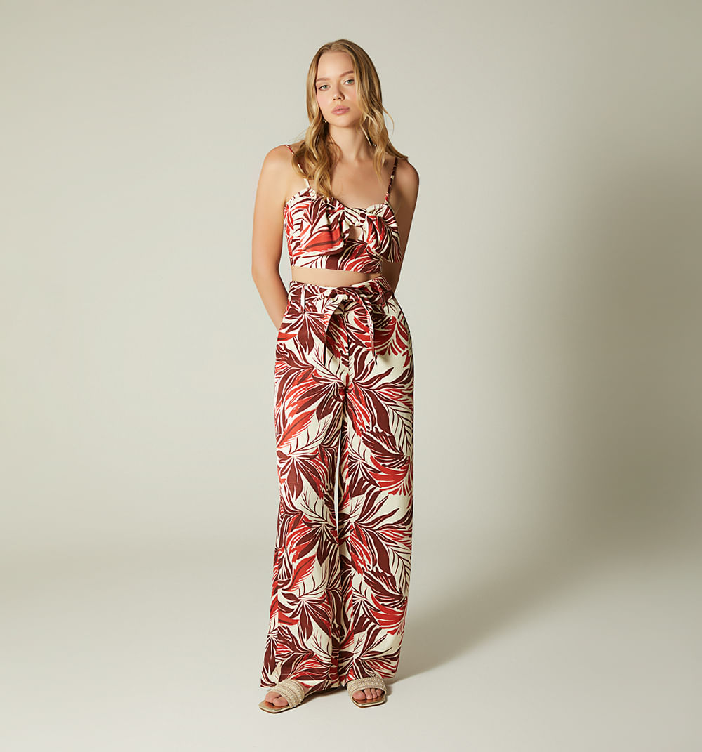 Pantalon tiro alto palazzo con cinturon