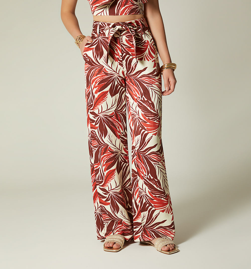 Pantalon tiro alto palazzo con cinturon