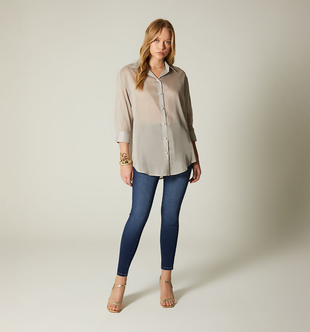 Jean ultra slim lupita tiro super alto, cinco bolsillos,  tono medio