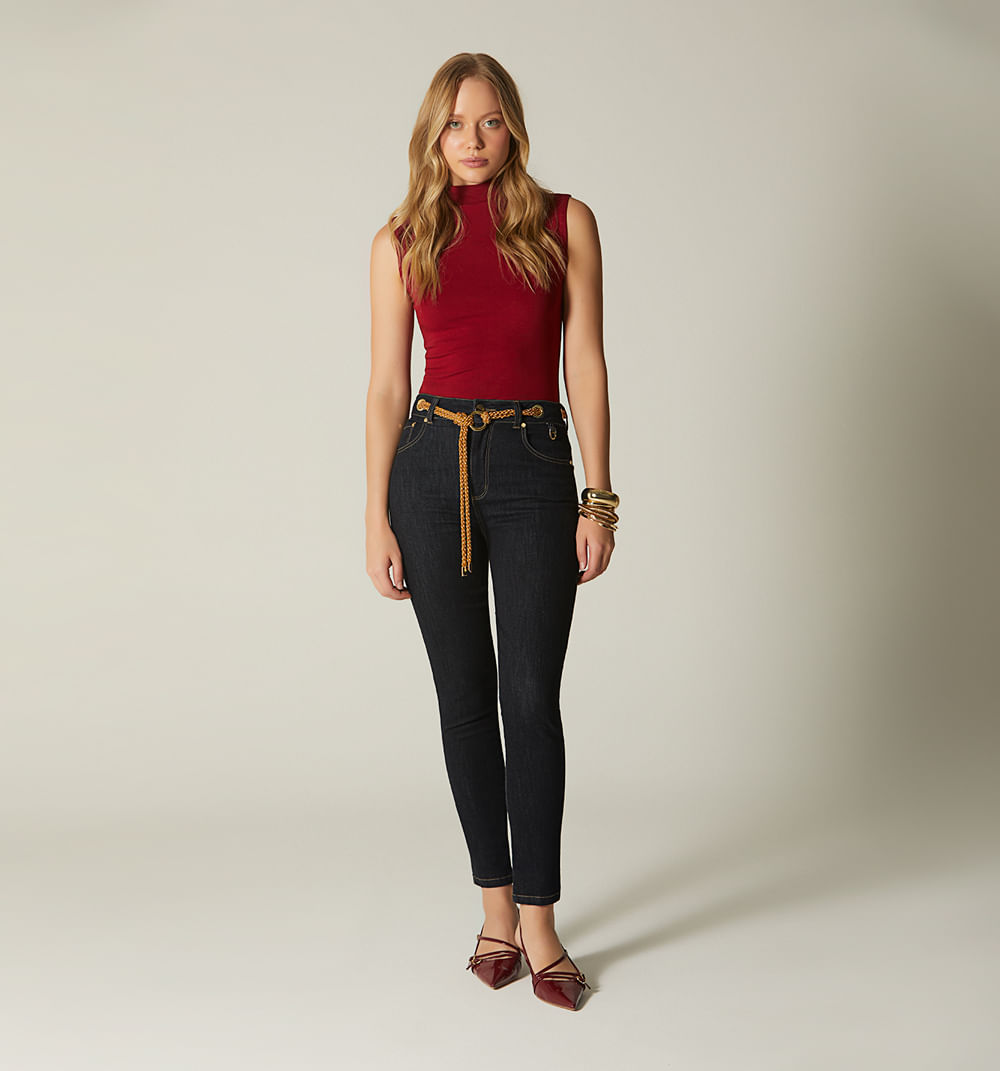 Jean skinny tiro alto ojaletes y cordon