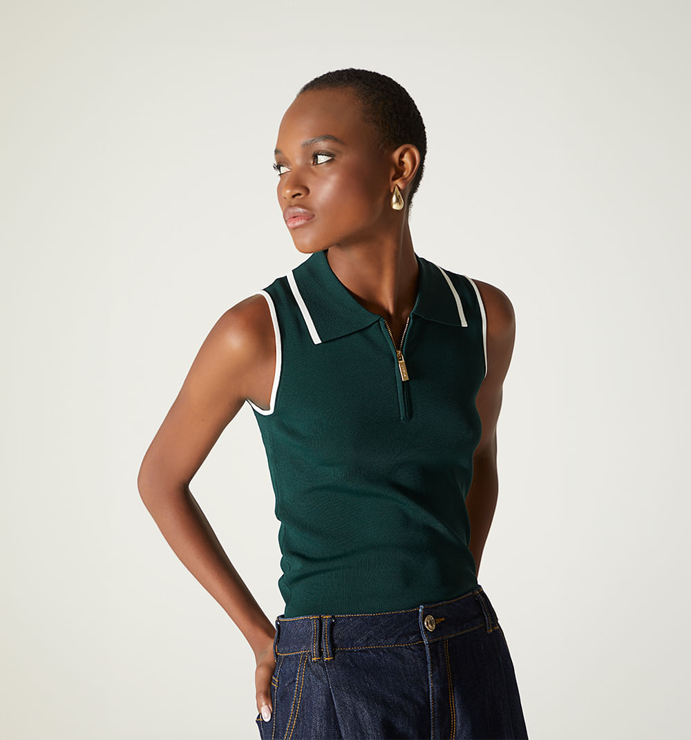 Blusa sisa tejida con vivos blancos en c