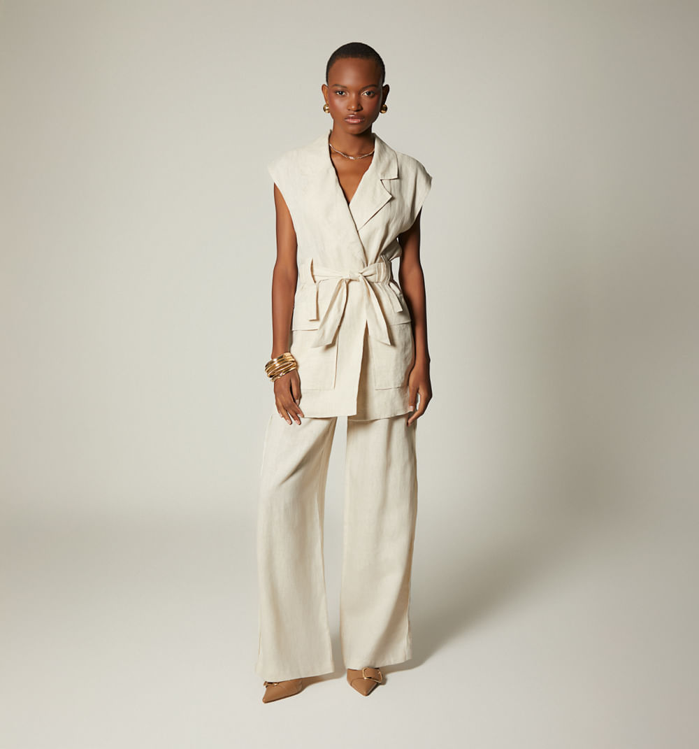 Pantalon palazzo tiro alto vivo lateral