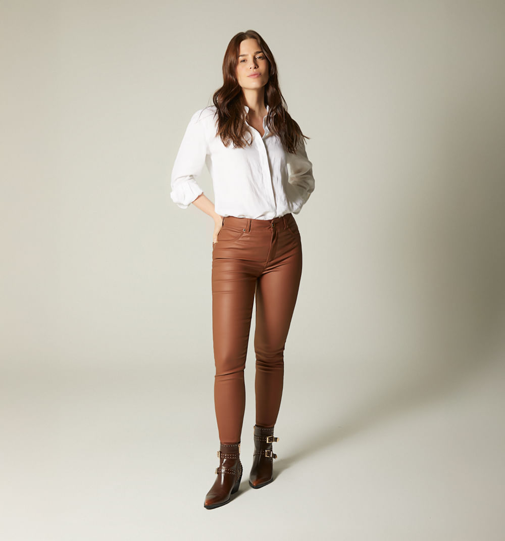 Jean ultraslim tiro alto en pu para muje