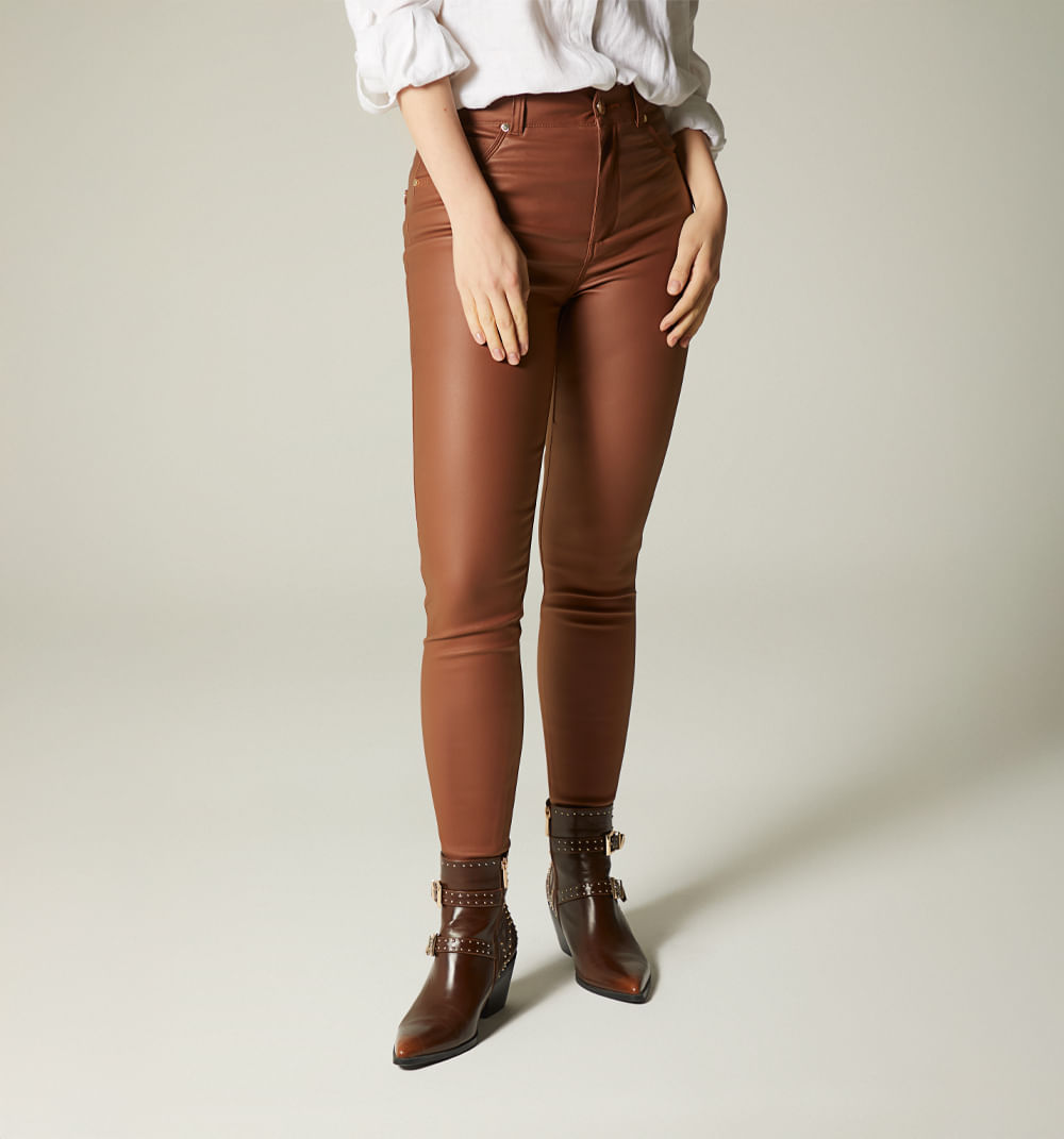 Jean ultraslim tiro alto en pu para muje