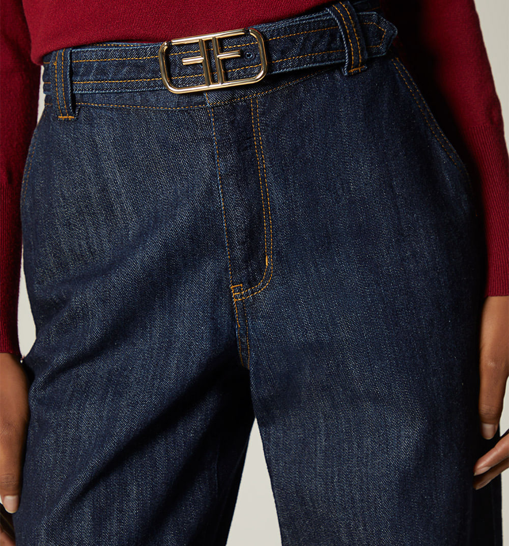 Jean bota recta tiro alto correa para mu